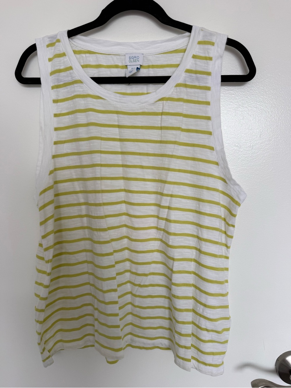 Sigrid Olsen White & Light Green Stripe Tank Top